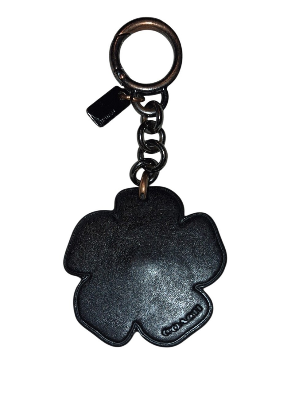 Authentic COACH Tea Rose Leather Key Fob Bag Charm Keychain Black - Used - Picture 2 of 4